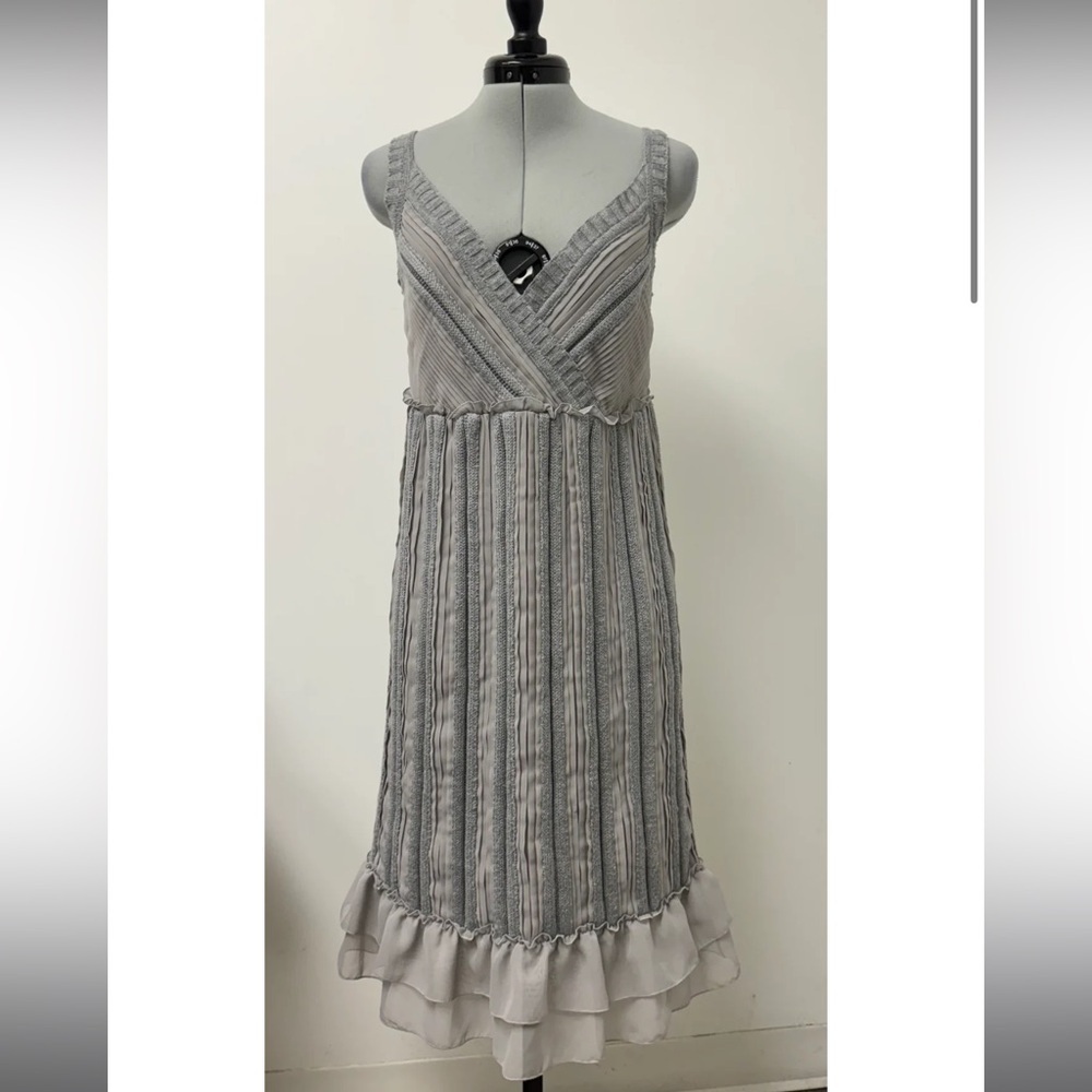 NWT Calvin Klein Sz S Y2K Knit Empire Tiered Chiffon Ruffle Midi Slip Dress - Picture 3 of 12